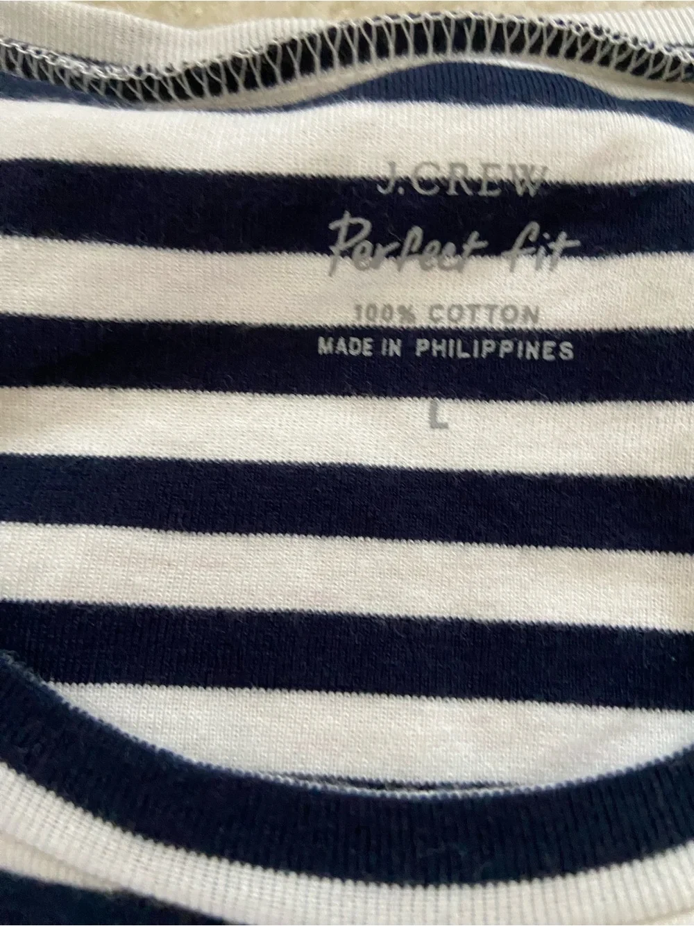 J Crew Perfect Fit 100% cotton Striped Long Sleeve Tee - Navy and White size L